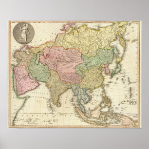 Asien-Handfarbige Karte Poster