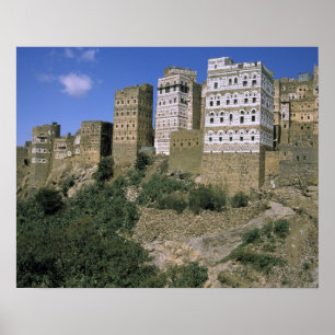 Asien, Jemen, Al Hajjara. Gebäude und nur Poster