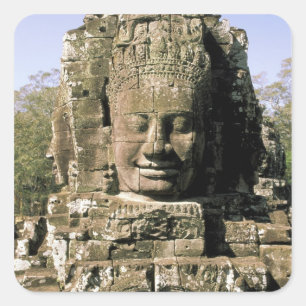 Asien, Kambodscha, Siem Reap. Angkor Thom, Köpfe Quadratischer Aufkleber