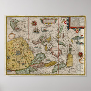 Asien Renaissance-Ära Karte 1596 Poster