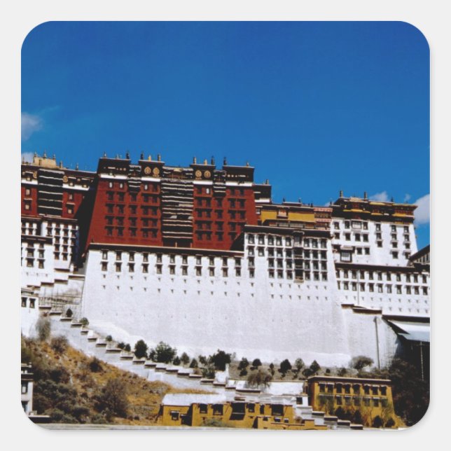 Asien, Tibet, Lhasa, Potala Palace aka Red 2 Quadratischer Aufkleber (Vorderseite)