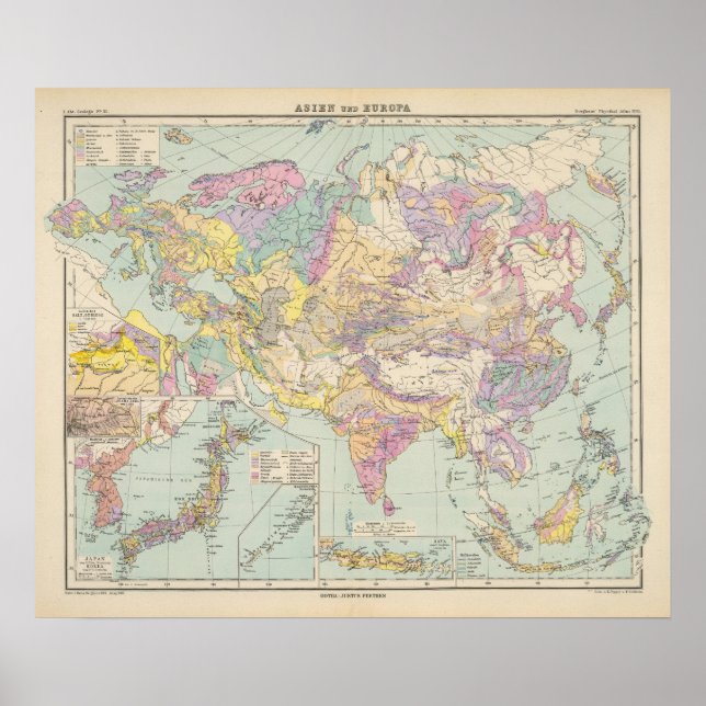 Asien und Europa - Atlas-Karte Poster (Vorne)