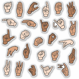 ASL Alphabet ABC Handzeichen Hauttöne Aufkleber