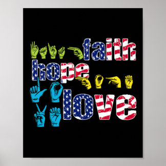 Asl American Sign Language 4. Juli Faith Hope Poster