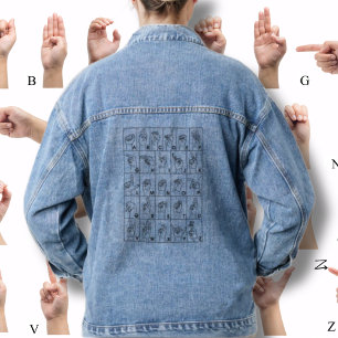 ASL American Sign Language Alpabet Blue Jeansjacke