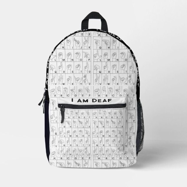 ASL American Sign Language I Am Deaf Backpack Bedruckter Rucksack (Vorderseite)