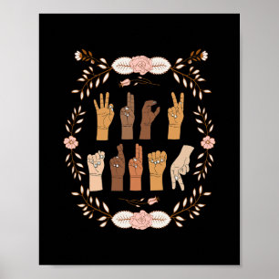 Asl Anti Trump Gebärdensprache Floral Lustig Poster