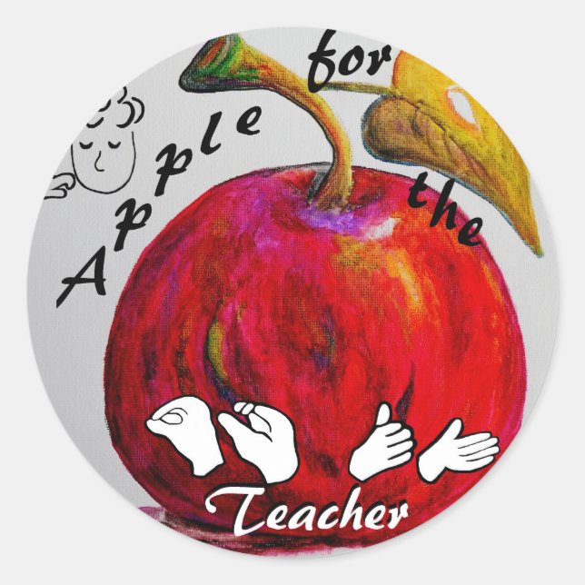 ASL Apple für Lehrer Runder Aufkleber (Vorderseite)