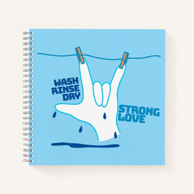 ASL Design - Wash, Rinse, and Dry Love ILY Notizbuch (Vorderseite)