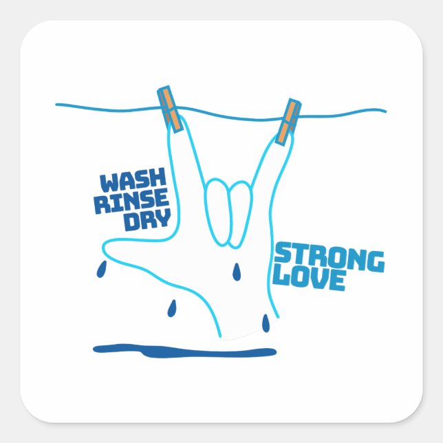 ASL Design - Wash, Rinse, and Dry Love ILY Quadratischer Aufkleber (Vorderseite)