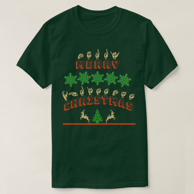 ASL Frohe Weihnachten American Sign Language GIft T-Shirt (Design vorne)