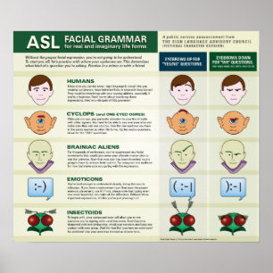 ASL Gesichtsgrammar für verschiedene Lebensformen. Poster