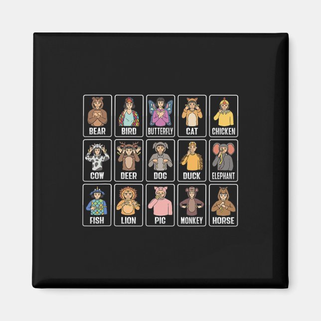 Asl Hand Gesture Animals Deaf Hörverlust Awarene Magnet (Vorne)