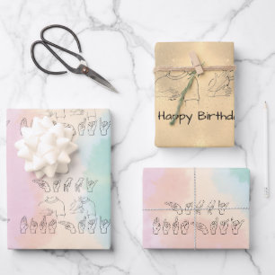 ASL Happy Birthday /Hand Signature and Finger Rech Geschenkpapier Set