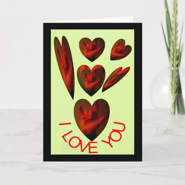 ASL Hearts Speak I Liebe You Karte (Vorderseite)
