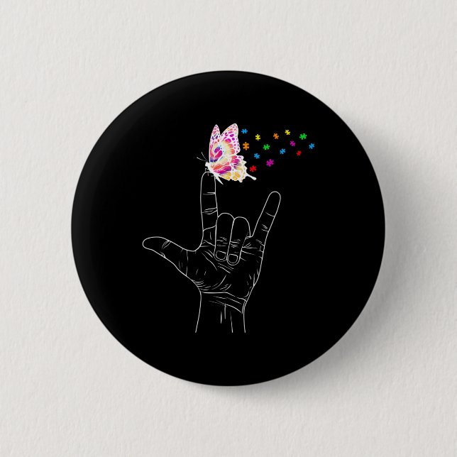 ASL I Liebe Sie geben Gebärdensprache Butterfly Au Button (Vorderseite)