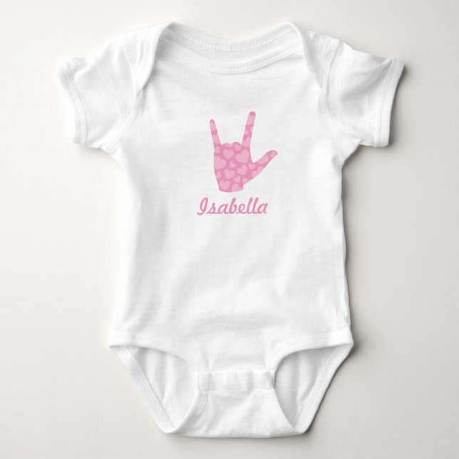 ASL I Liebe You Pink Hearts Sign Language Girl Nam Baby Strampler (Vorderseite)