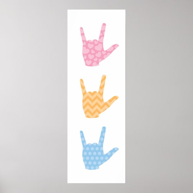 ASL I Love You Sign Language 12" x 36" Poster (Vorne)