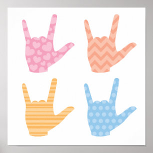 ASL Ich liebe dich Gebärdensprachmuster Poster