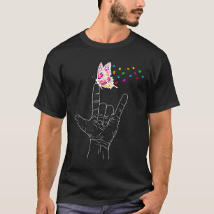 Asl Ich liebe dich Hand Gebärdensprache Schmetterl T-Shirt