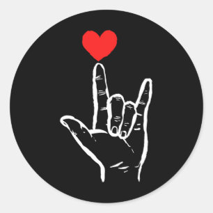 Asl Ich Liebe Dich Hand Herz Amerikanische Gebärde Runder Aufkleber