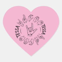 ASL Ich liebe Dich mit Namen Tessa - Gebärdensprac Herz-Aufkleber