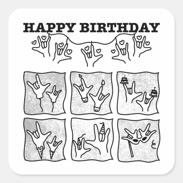 ASL ILY Obsession - Happy Birthday!  Quadratischer Aufkleber (Vorderseite)