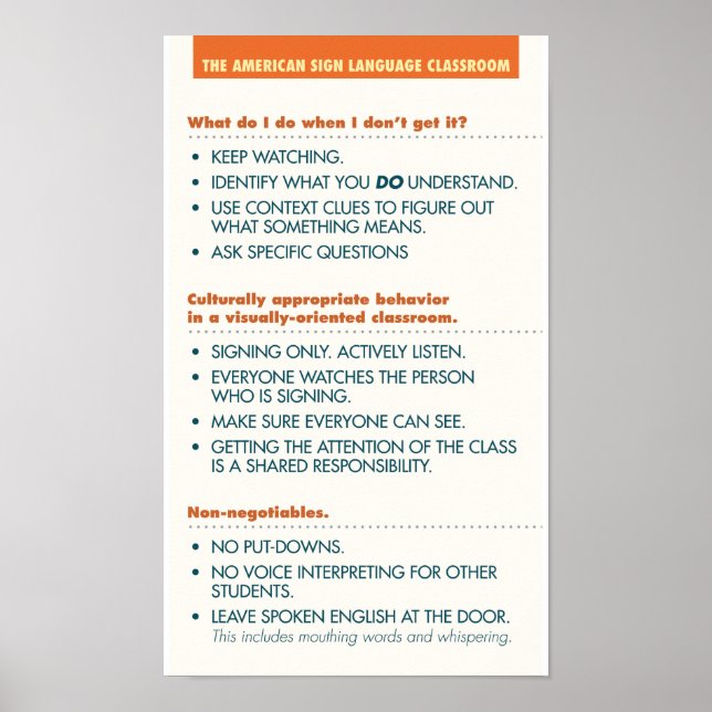 ASL Klassenrichtlinien. Plakat (helles bkgd) (Vorne)
