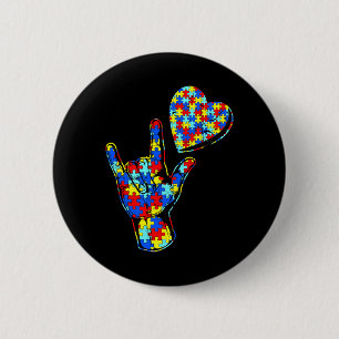ASL Liebe Gebärdensprache Autismus Bewusstsein Puz Button