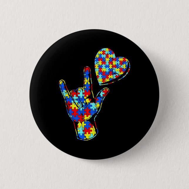 ASL Liebe Gebärdensprache Autismus Bewusstsein Puz Button (Vorderseite)