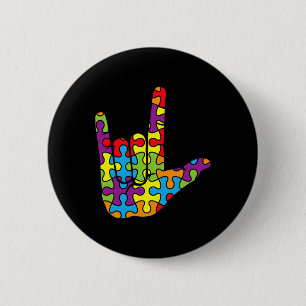 ASL Liebe Gebärdensprache Autistisches Puzzle Auti Button