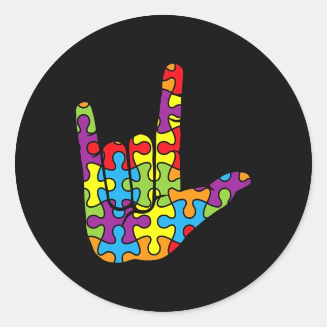ASL Liebe Gebärdensprache Autistisches Puzzle Auti Runder Aufkleber (Vorderseite)