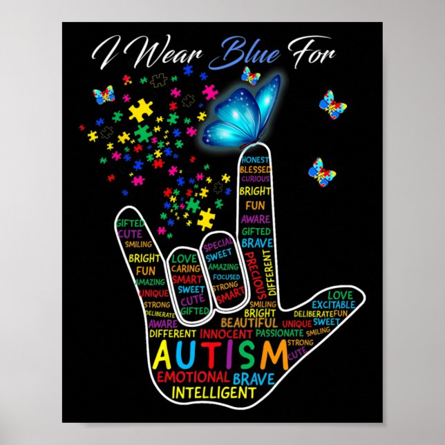 ASL Liebe Gebärdensprache Hand I tragen Blau für A Poster (Vorne)
