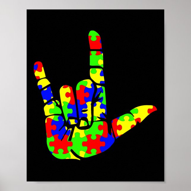 ASL Liebe Hand Sign Language Puzzle Autismus Aware Poster (Vorne)