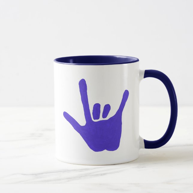 ASL-Liebe in blau auf Tasse (Rechts)
