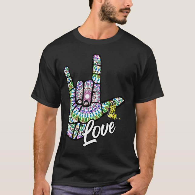ASL Liebe Sie geben Gebärdensprache Butterfly Deaf T-Shirt (Vorderseite)