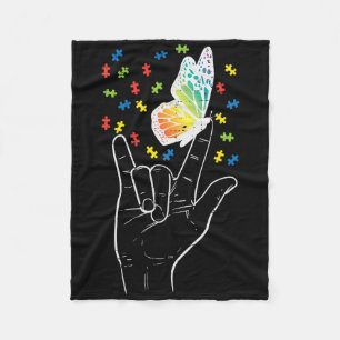 Asl Liebe Sign Butterfly Puzzle Autismus Bewusstse Fleecedecke
