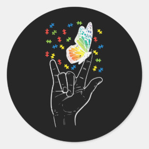 Asl Liebe Sign Butterfly Puzzle Autismus Bewusstse Runder Aufkleber