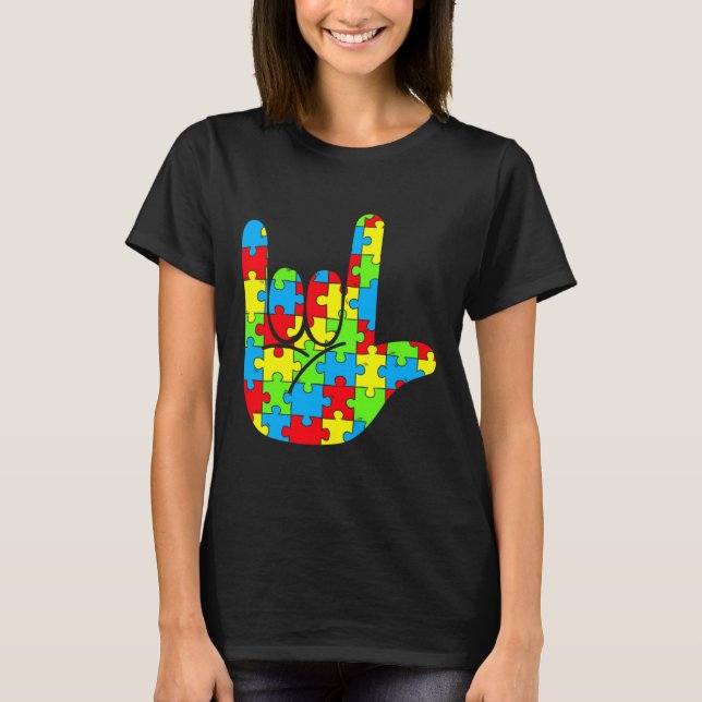 ASL Liebe Signage Language Autismus Awareness T-Shirt (Vorderseite)