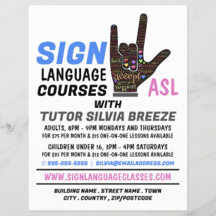 ASL, Liebesgeste, Gebärdensprachkurs Anzeige Flyer
