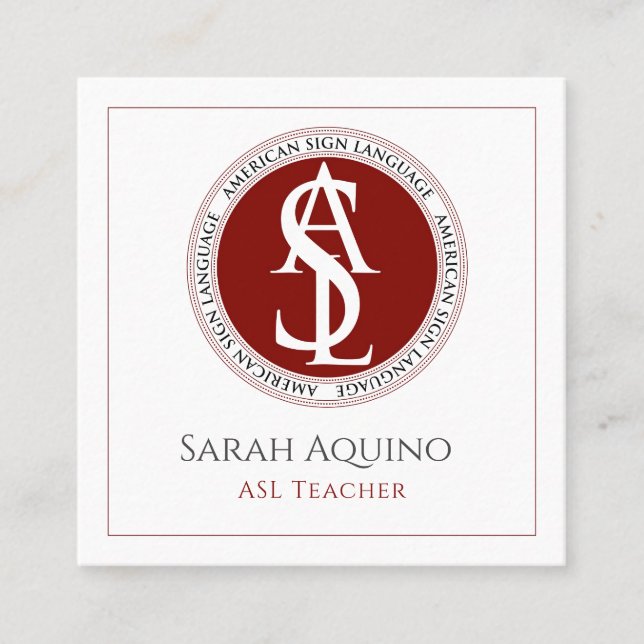 ASL-Logo für Red & White American Sign Language Quadratische Visitenkarte (Vorderseite)