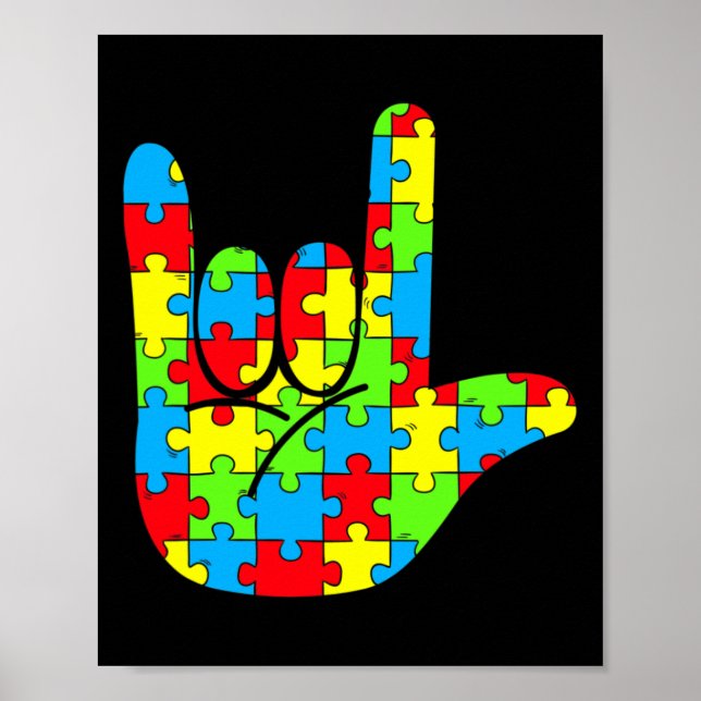 Asl Love Sign Language Autism Awareness  Poster (Vorne)