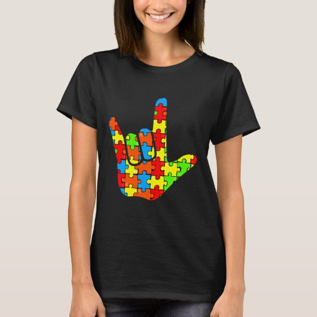 Asl Love Sign Language Autism Awareness Support T-Shirt (Vorderseite)