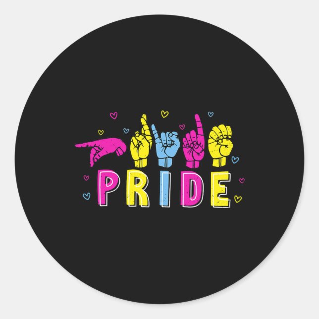 Asl Pride Pan Rainbow Sign Language Deaf Awareness Runder Aufkleber (Vorderseite)