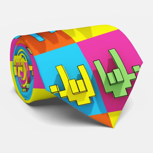 ASL Sign Language Pixel Liebe Pop Neck Tie Krawatte (Gerollt)