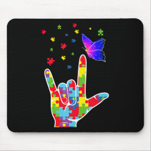 Asl Sign Language Puzzle Butterfly Autismus Awaren Mousepad