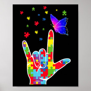 Asl Sign Language Puzzle Butterfly Autismus Awaren Poster