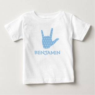 ASL Signing Language I Liebe You Blue Dots Bootnam Baby T-shirt