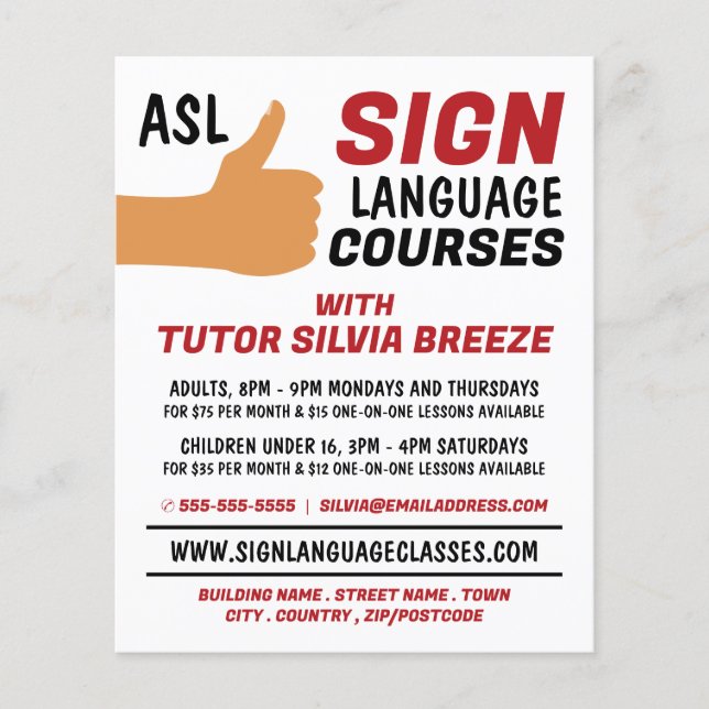ASL Thumbs-up Gesture Sign Language Course Advert Flyer (Vorne)