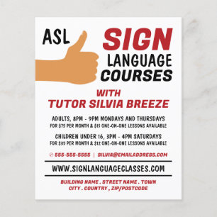 ASL Thumbs-up Gesture Sign Language Course Advert Flyer